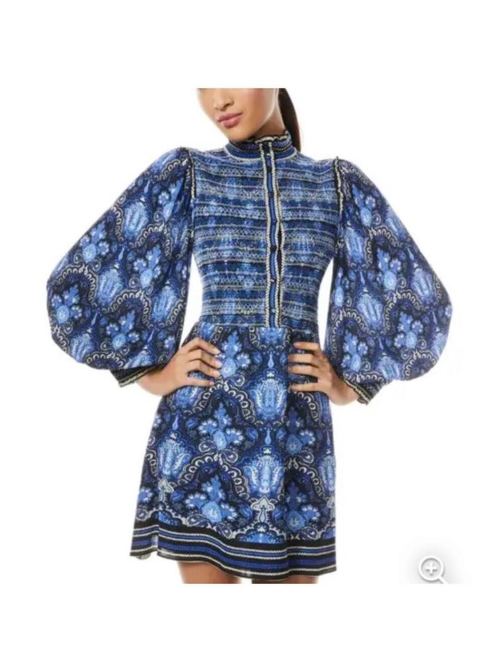 Alice & Olivia Elvira Smocked Bodice Mini Dress Urban Medallion 4